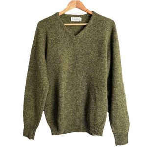 Vintage Bernhard Altmann Shetland Wool V Neck Sweater Mens Size 42 Moss Green